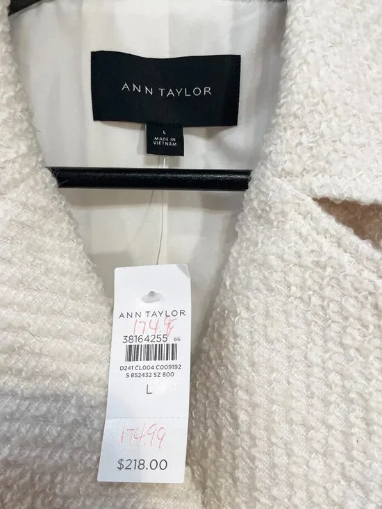 New Ann Taylor Wool Blend Tweed Peacoat Ivory Large $218 - Picture 6 of 8